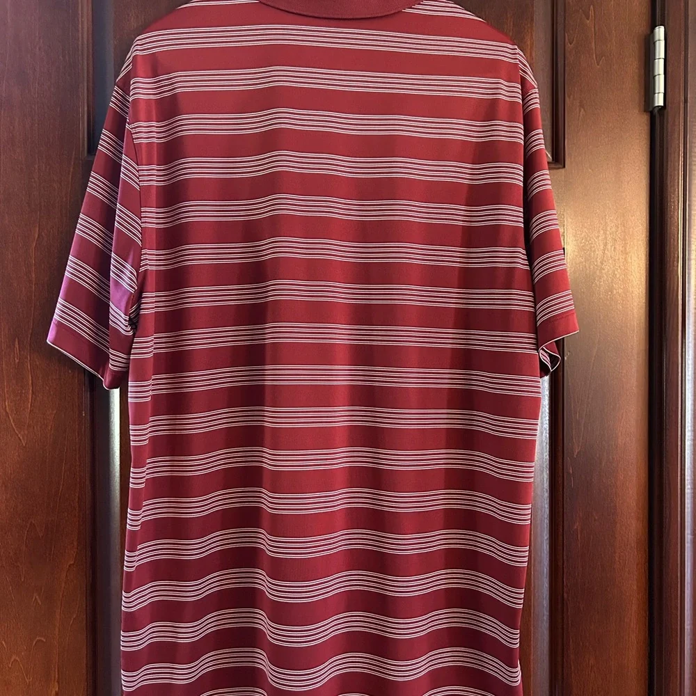 Nike Golf Dri Fit Striped Polo Shirt Mens XL Burgundy Red Performance Golf